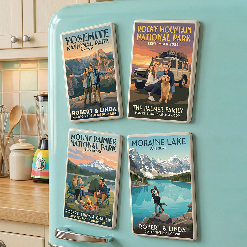 Memorable Trips Retro Fridge Magnet, Custom Photo Gifts For Camper, Hiker, Trekkers, Outdoor Enthusiasts 03qhdt241225 - Fridge Magnet - GoDuckee