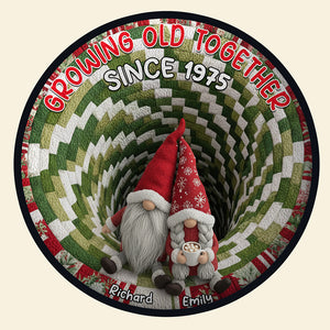 Gnome Couple Quilted Round Mat - Personalized Gifts For Couple 01naqn131025 - Doormat - GoDuckee