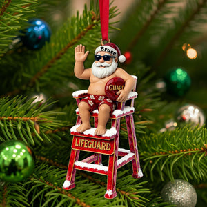 Caricature Beach Santa Lifeguard Ornament - Personalized Christmas Gifts For Beach Lifeguard 04OHLU210825 - Ornament - GoDuckee