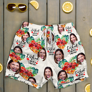 Licked It So It's Mine, Personalized Couple Beach Shorts, Tropical Flower Pattern, Gift For Him, Gift For Her - Beach Shorts - GoDuckee