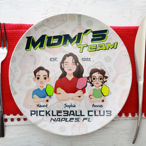 Personalized Gift For Pickleball Mom Ceramic Round Plate- Mom's Team 01XQLU200325PA - Ceramic Round Plate - GoDuckee