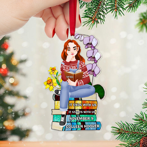 Personalized Christmas Gifts For Book Lovers Ornament 01hupu160924pa A Girl Sitting On Stack Of Books Reading - Ornament - GoDuckee