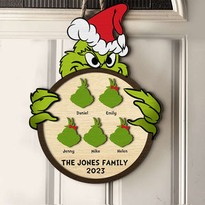 Gift For Family, Personalized Wood Sign, Christmas Green Monster Family Wood Sign, Christmas Gift 01NAHN080923 - Wood Sign - GoDuckee
