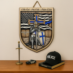Knight Templar Kneeling Under God Wood Sign, Personalized Gifts For Police 02qhpu120625 - Wood Sign - GoDuckee