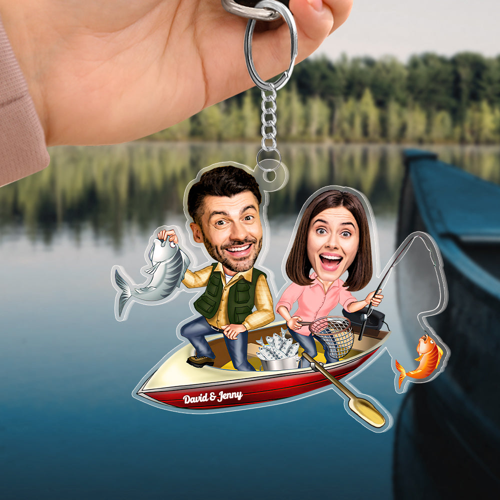 Fishing Couple Personalized Keychain Upload Face Photo, Gift For Him/Her - Keychains - GoDuckee