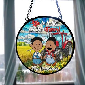 Personalized Gifts For Farmer Couple Stained Glass Window Hanging Ornament 02KAMH140125HG - Ornament - GoDuckee