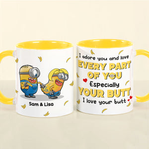 Personalized Gifts For Couple, Yellow Accent Mug, Cute Couple Touching Butt 03humh100724 - Coffee Mug - GoDuckee