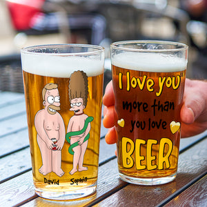 Personalized Gifts For Couple Beer Glass Funny Cartoon Couple 02natn090724hg - Beer Glasses - GoDuckee