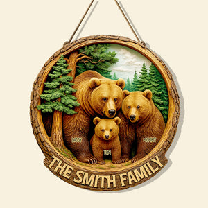 Family Bear Wood Sign Personalized Gifts For Family 01HUDT140625 - Wood Sign - GoDuckee