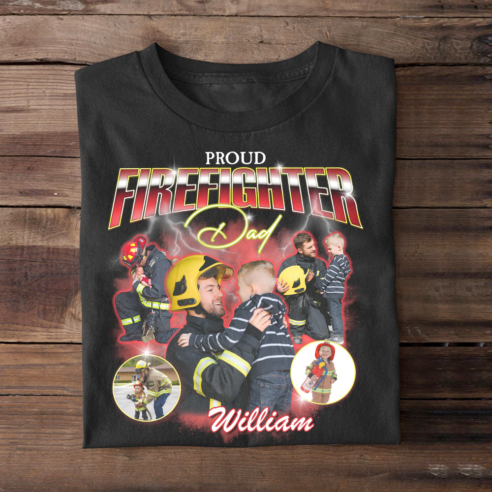 Proud Firefighter Dad, Custom Photo Bootleg Shirt, Gift For Dad, Father's Day Gifts - Shirts - GoDuckee