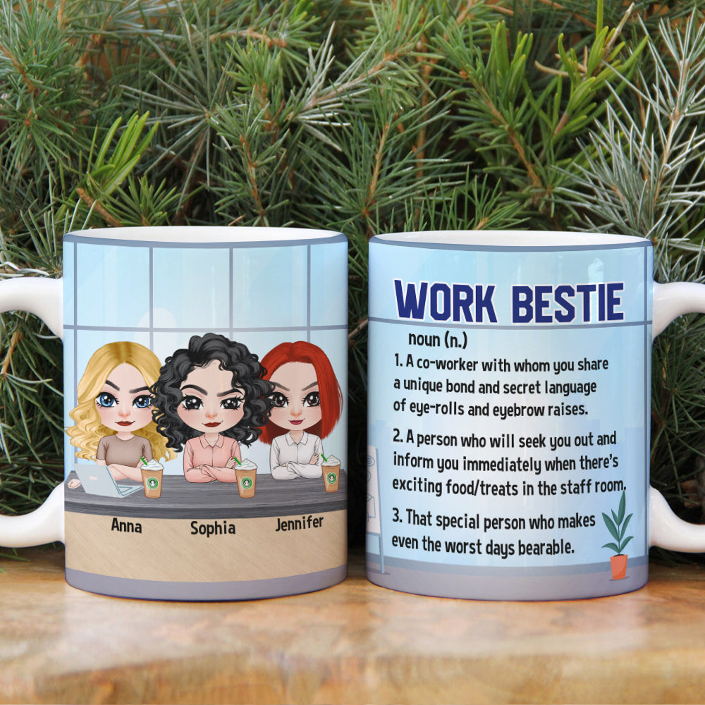 Work Bestie, Gift For Coworkers, Personalized Mug, Coworkers Friends Mug - Coffee Mug - GoDuckee