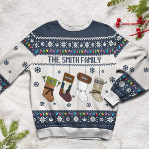 Personalized Gifts For Family Ugly Sweater, Galaxy Family Socks Stocking 03qhtn231024-Homacus