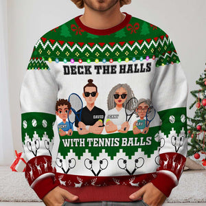 Personalized Gifts For Family Love Tennis, Christmas Ugly Sweater 03TOLU241024PA - AOP Products - GoDuckee