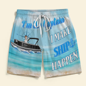 I'm The Captain- I Am The First Mate-Personalized Couple Beach Shorts-Gift For Him/ Gift For Her- Pontoon Couple Beach Shorts - Beach Shorts - GoDuckee