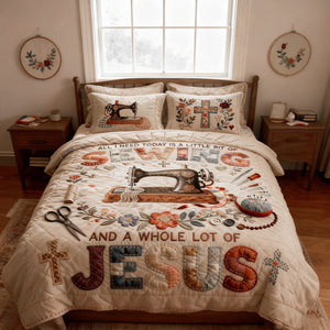 Sewing With Faith Quilt Bed Set – Christian Gift For Sewing Lovers 05PALU231225 - Blanket - GoDuckee