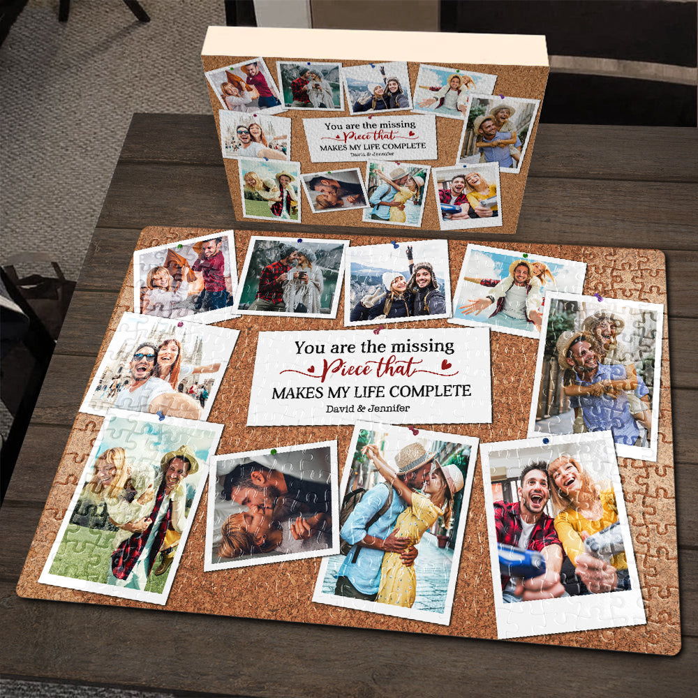 You're The Missing Piece That Makes My Life Complete, Couple Gift, Personalized Jigsaw Puzzle, Custom Couple Photo Puzzle - Wood Sign - GoDuckee