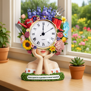 Flower Head Girl Desk Clock Plaque - Personalized Gifts For Gardening Lover 04qhpu030625 - Clock Plaques - GoDuckee