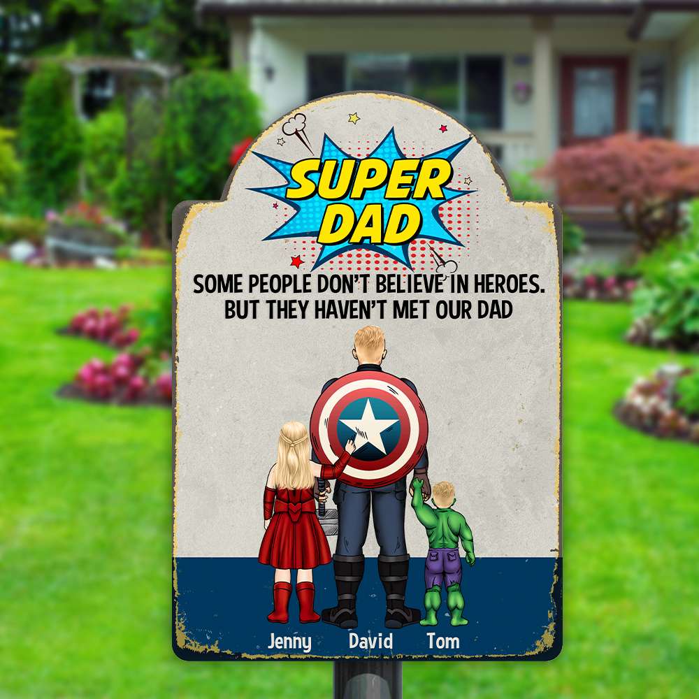 Super Dad And Kids 02NATN180523TM Personalized Cut Metal Sign - Metal Wall Art - GoDuckee
