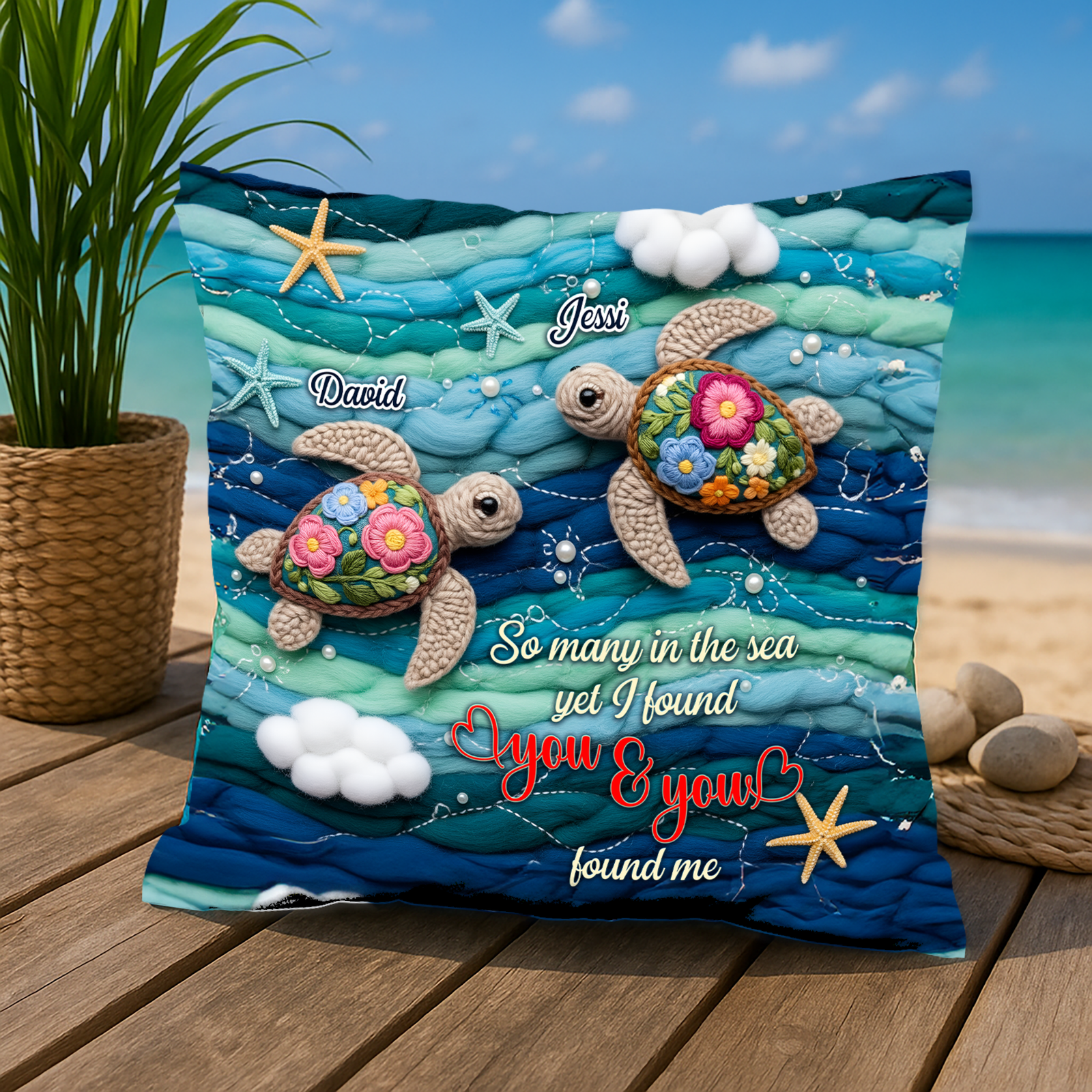 Ocean Turtle Couple Square Pillow - Personalized Gifts For Couple 01NALU200625 - Pillow - GoDuckee