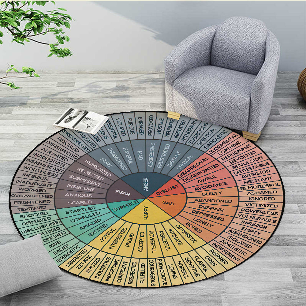 Social Worker Round Rug - Feelings Wheel - Doormat - GoDuckee