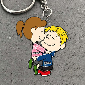 Couple Keychain - Embracing In Love - Personalized Anniversary Gifts For Couple-Homacus