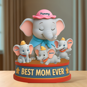 Personalized Gifts For Elephant Mom Acrylic Plaque, Happy Mom 01NAPU140425 - Shaped Plaques - GoDuckee