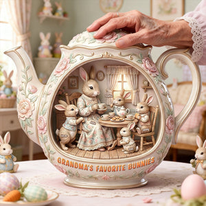 Easter Grandma's Cozy Bunny Tea Party – Personalized Gifts For Grandma 03natn250226 - Shaped Plaques - GoDuckee