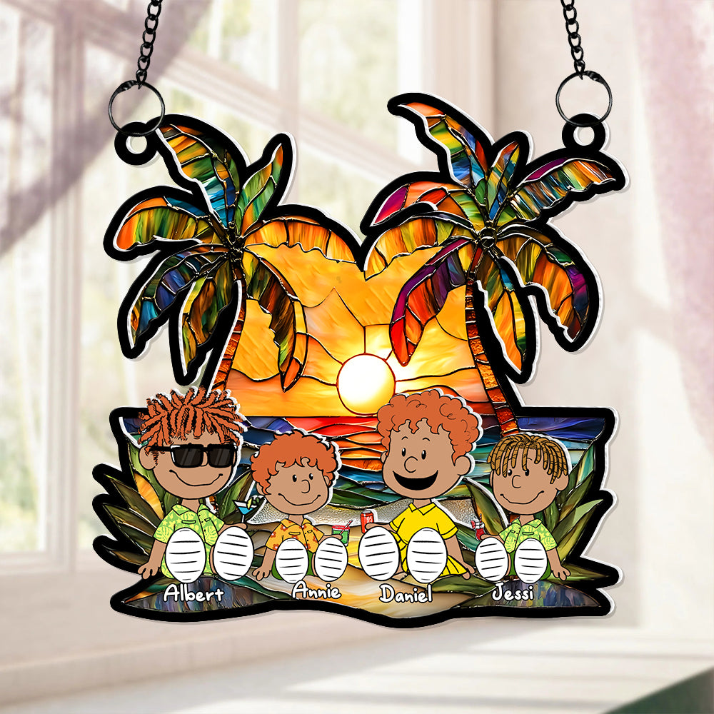 Personalized Gifts For Family Window Hanging Suncatcher Ornament Happy Family On The Beach 04KALU090125PA - Ornament - GoDuckee