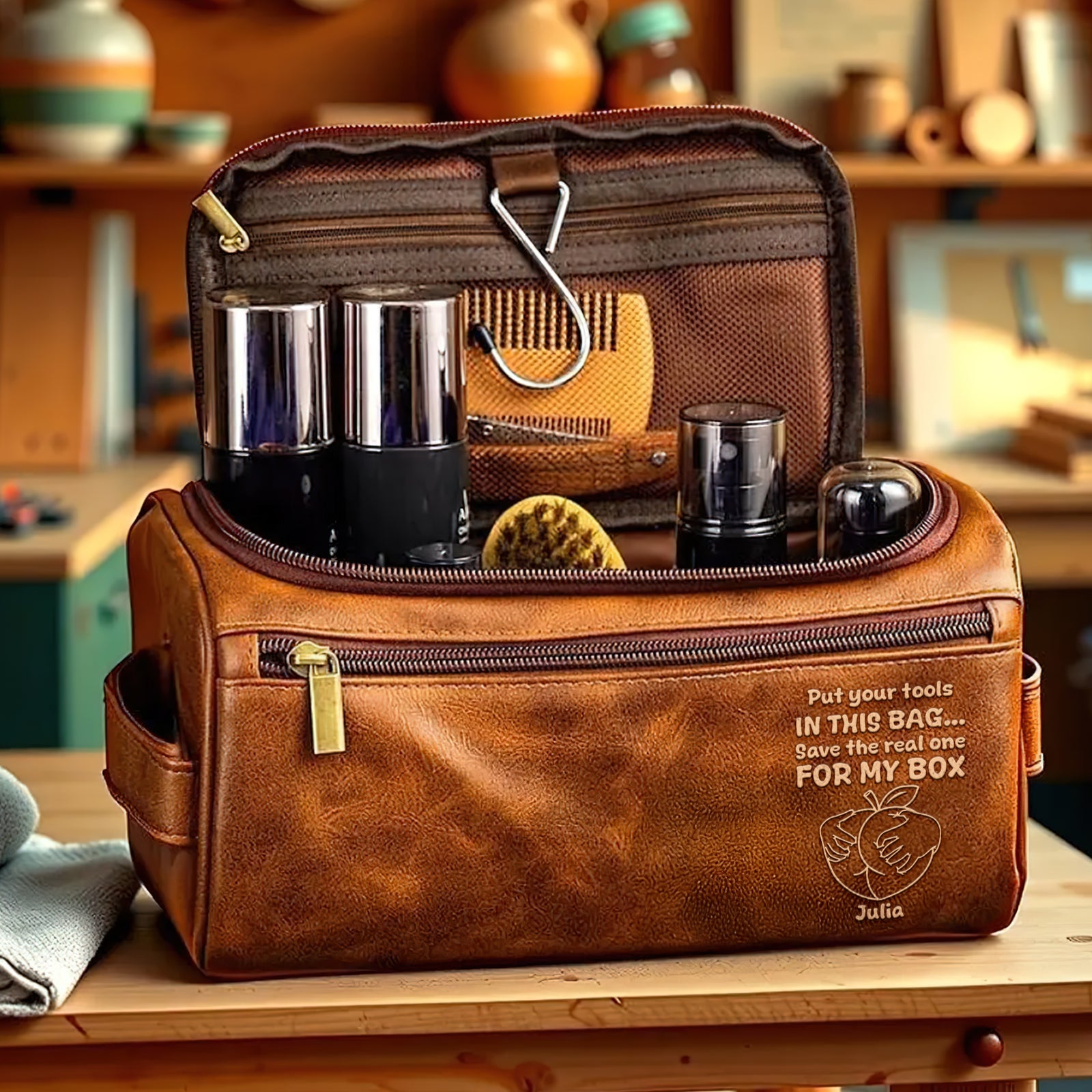 Cheeky Leather Toiletry Bag - Personalized Gift For Him, Husband, Boyfriend 07PGLU081225 - Toiletry Bag - GoDuckee