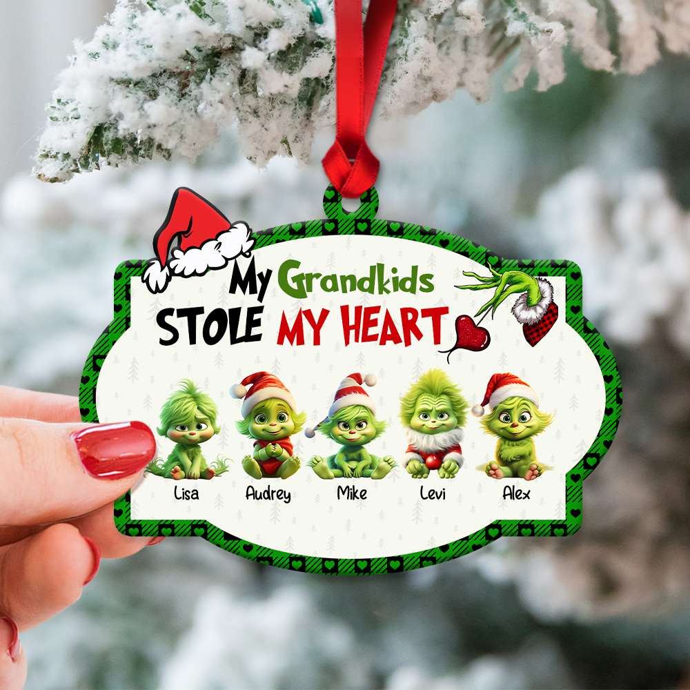 My Grandkids Stole My Heart, Gift For Family, Personalized Acrylic Ornament, Green Kids Ornament, Christmas Gift 06HTHN300923 - Ornament - GoDuckee