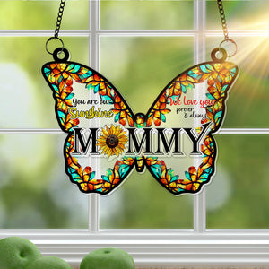 Sunflower Butterfly Mom Window Hanging Suncatcher - Personalized Gift For Mom 04XQLU210325 - Ornament - GoDuckee