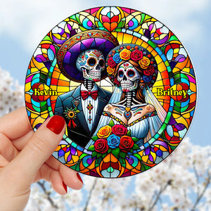 Personalized Gifts For Couple, Boho Skull Couple Acrylic Suncatcher Ornament 03ACDT310824 - Ornament - GoDuckee