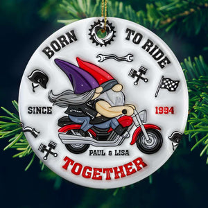 Personalized Gifts For Biker Couple, Happy Gnome Couple Riding Motorcycle 02QHPU150824 - Ornament - GoDuckee