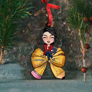 Personalized Gifts For Teacher, Teacher Coquette Bow Wood Ornament 02NAMH090924HH - Ornament - GoDuckee