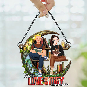 Personalized Gifts For Couple Suncatcher Ornament Book Lover 02XQDT031224PA - Ornament - GoDuckee