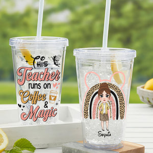 This Teacher Runs On Coffee And Magic - Personalized Acrylic Tumbler 01PGTN070823HH - Tumbler Cup - GoDuckee