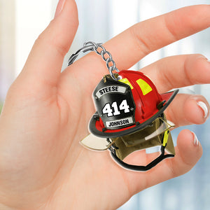 Gift For Firefighter, Personalized Keychain, Custom Color Firefighter Hat Keychain - Keychains - GoDuckee