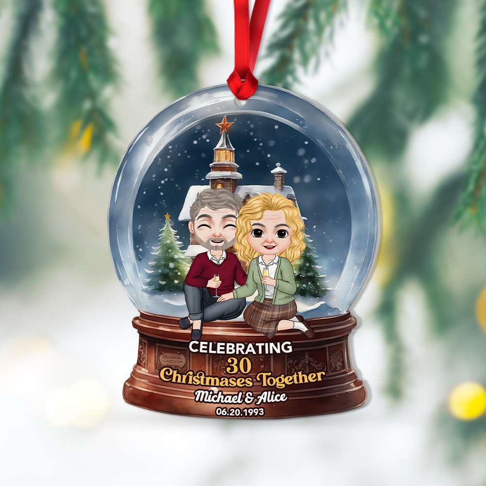 Celebrating Christmas Together, Couple Gift, Personalized Acrylic Ornament, Snowball Couple Ornament, Christmas Gift - Ornament - GoDuckee