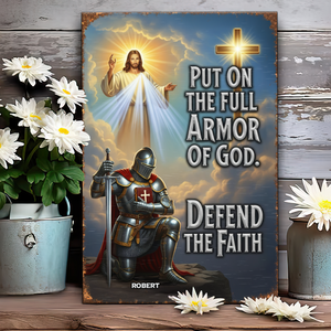 Kneeing Knight & God Print Metal Sign - Personalized Gifts For Christian 03HUPU150725 - Metal Signs - GoDuckee