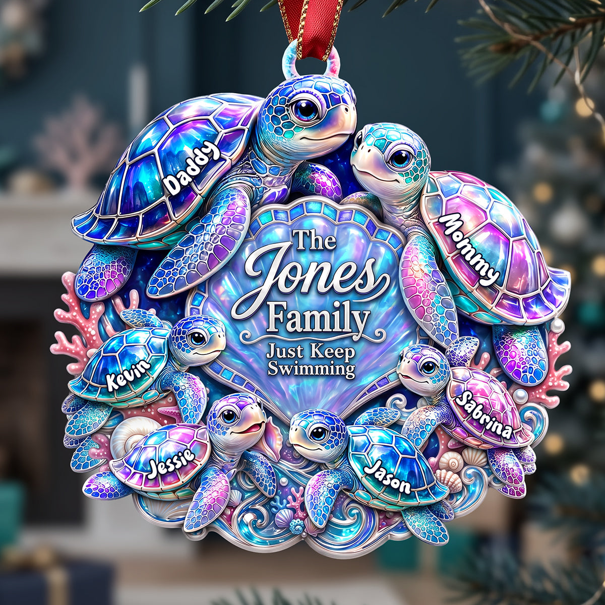 Turtle Family Ornament – Personalized Christmas Gifts For Family 03huta270826 - Ornament - GoDuckee