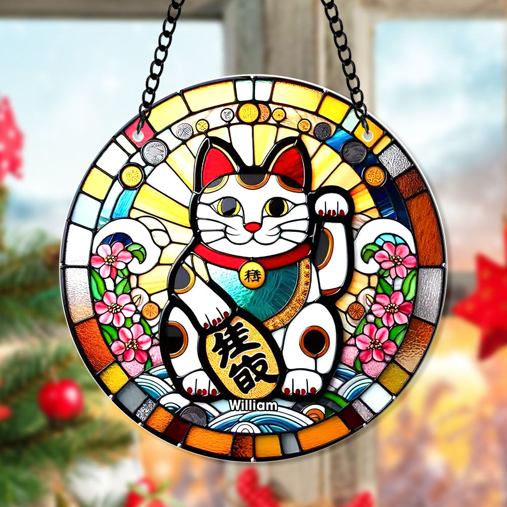 Personalized Gifts For Christmas Suncatcher Ornament 52ACQN240824 Lucky Cat - Ornament - GoDuckee