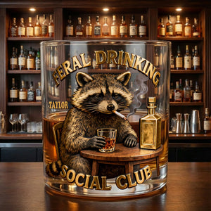 Moody Drinking Raccoon Round Glass - Personalized Gifts For Drinking Lovers 03qhlu181225 - Glass - GoDuckee