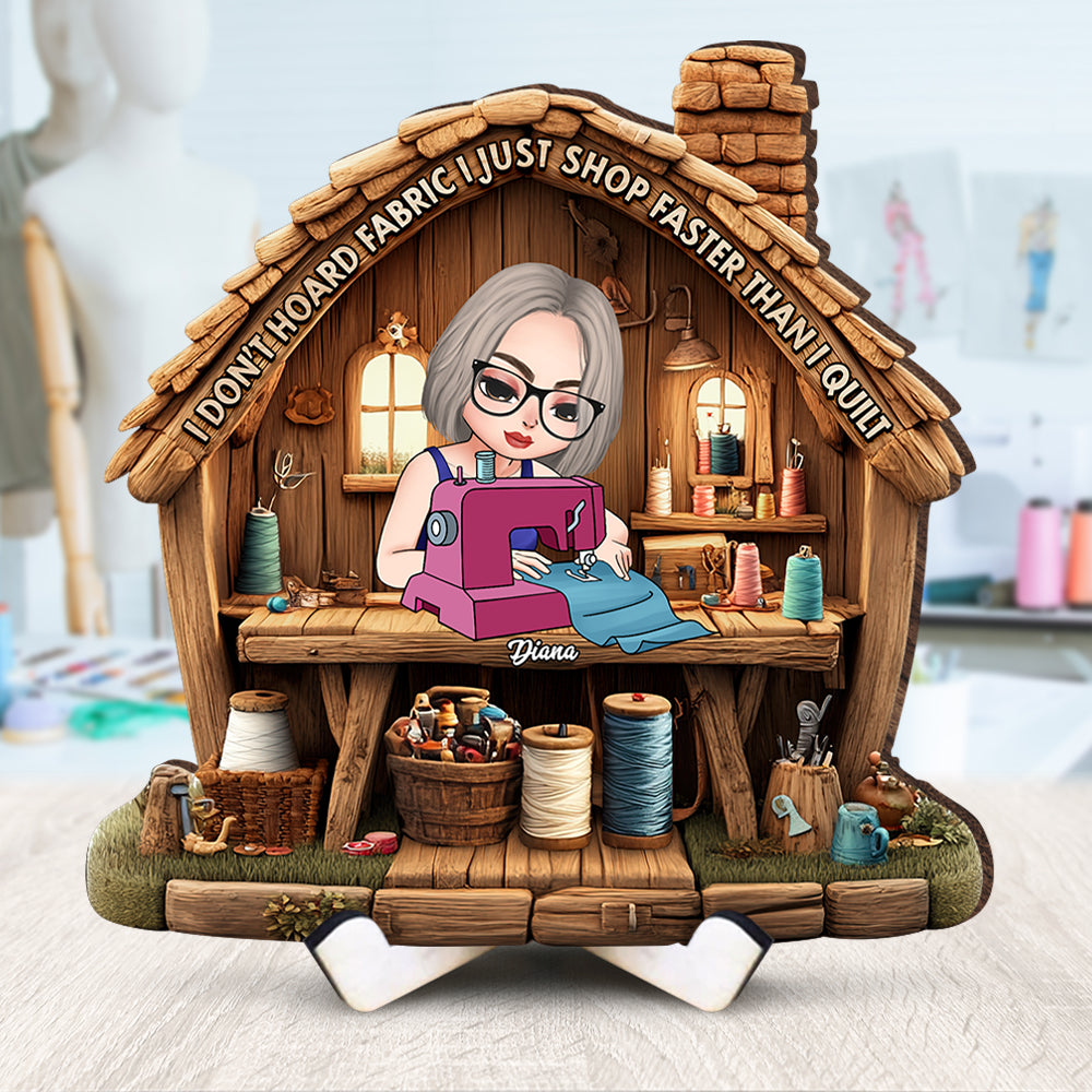 Personalized Gifts For Sewing Lovers Wood Sign, I Just Shop Faster Than I Quilt 04TGQN240325HH - Wood Sign - GoDuckee