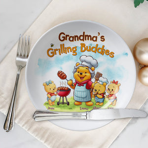 Personalized Gifts For Grandma Round Plate Grilling Buddies 02OHLU140325 - Ceramic Round Plate - GoDuckee