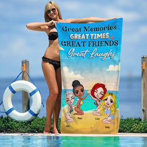 Great Memories, Great Times, Gift For Friends, Personalized Beach Towel, Beach Friends Drinking Towel, Summer Gift - Beach Towel - GoDuckee