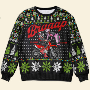 Personalized Gifts For Motorcross Couple Christmas Ugly Sweater 03ACDT041024PA - Ugly Christmas Sweater - GoDuckee