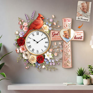 Cardinal Memorial Custom Photo Acrylic Clock - Personalized Gifts For Memorial 02kita060126 - Hanging Wall Clock - GoDuckee