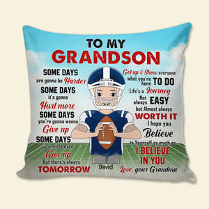 To My Grandson, I Hope You Believe In Yourself As Much As I Believe In You-Personalized Square Pillow- Gift For Grandson-American Football Pillow - Pillow - GoDuckee