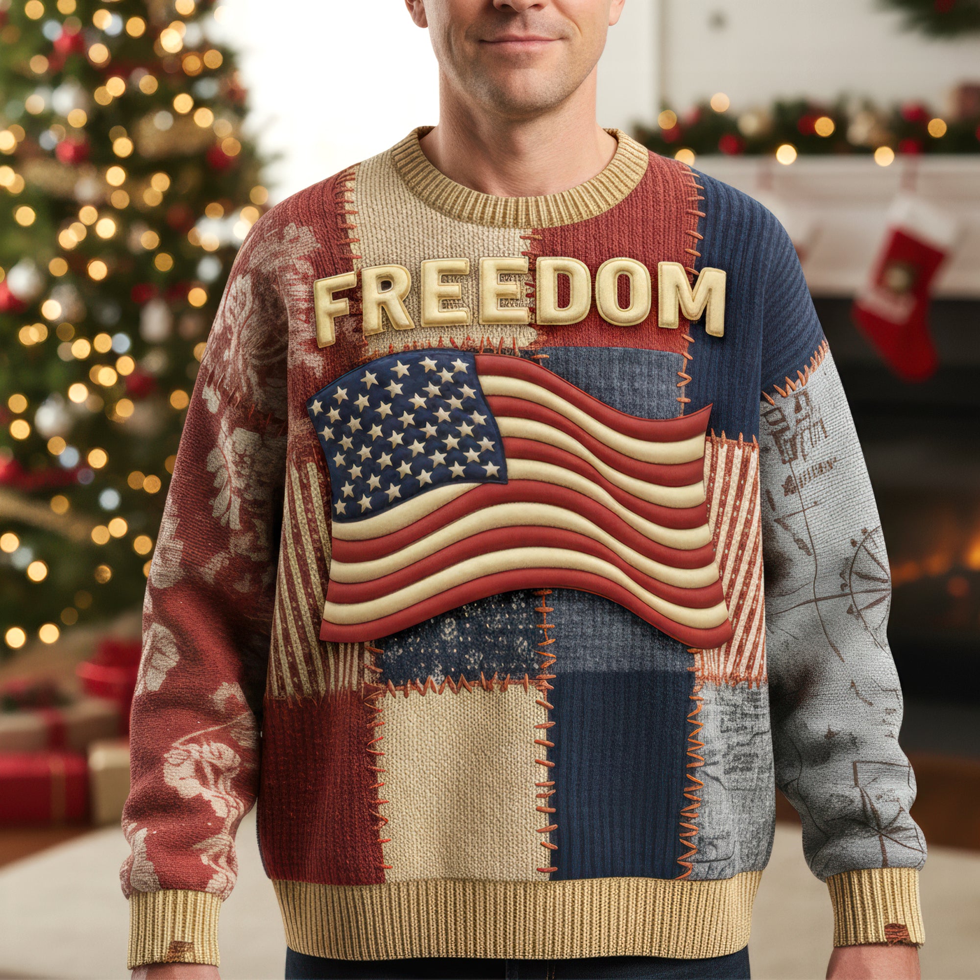 Freedom USA Flag Ugly Sweater- Christmas Gifts For Patriots 03paqn281025 - AOP Products - GoDuckee