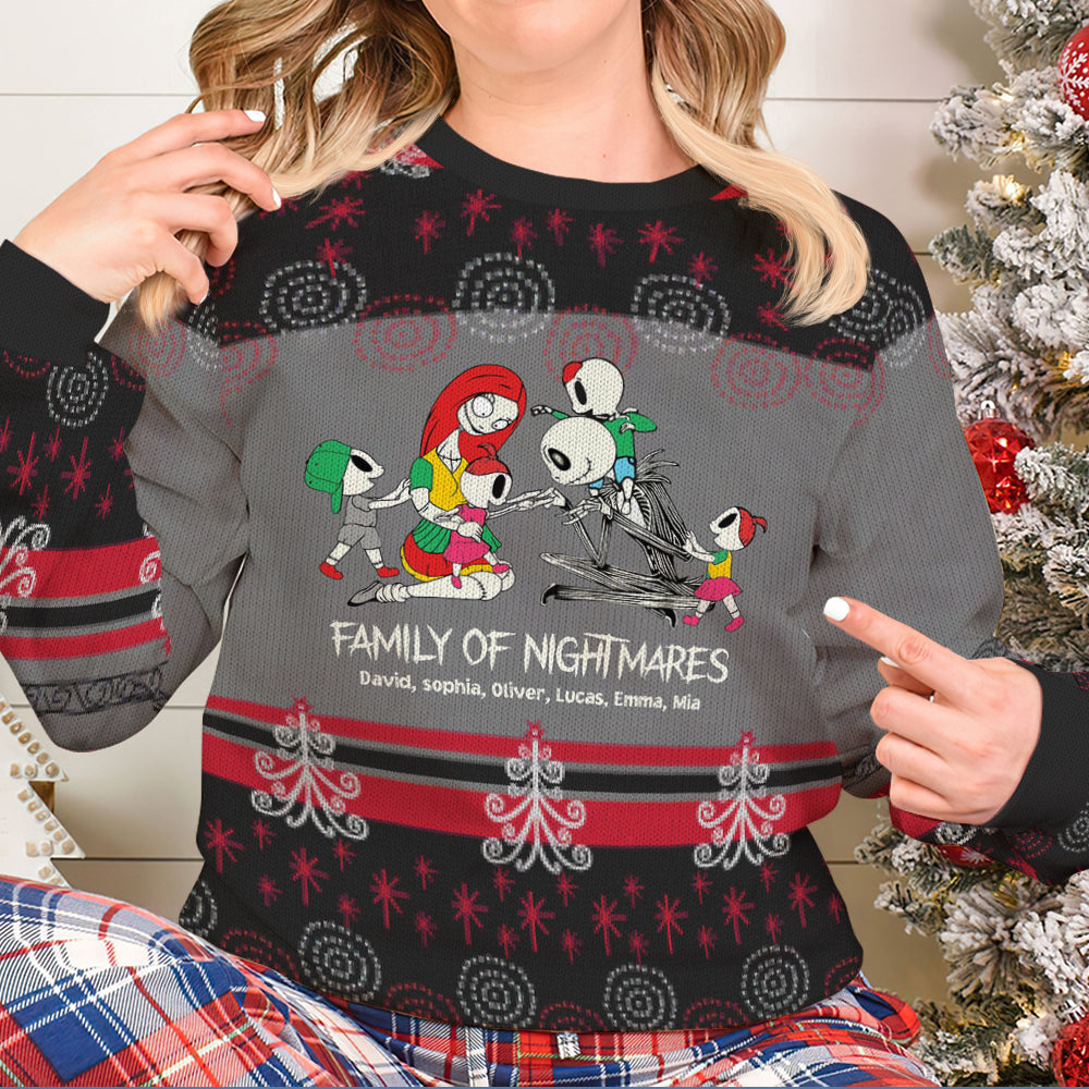 Horror Midnight Family, Personalized Knitted Ugly Sweater, Gifts For Family 03QHDT111123 - AOP Products - GoDuckee